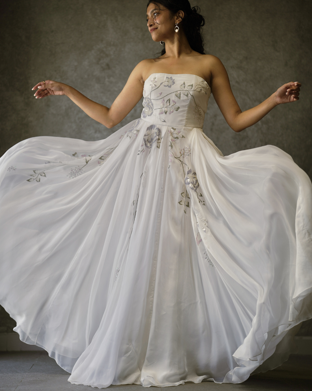 Strapless Floral Lace Enclosure Gown