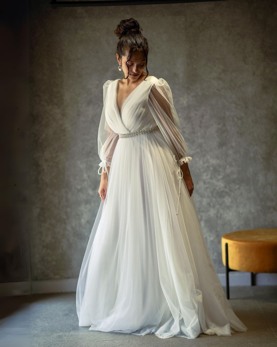 Puff Sleeve Tulle Gown