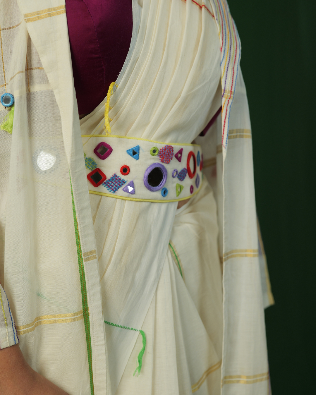 Zainaba Offwhite Mirror Belt