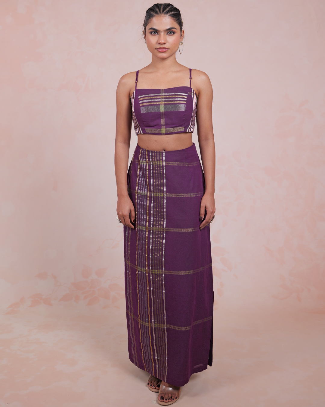 Raagya Purple Kasavu Blouse Skirt Set