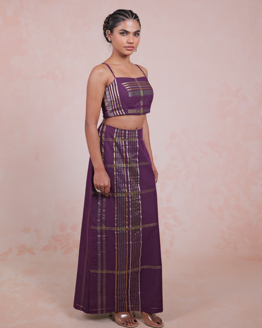 Raagya Purple Kasavu Blouse Skirt Set