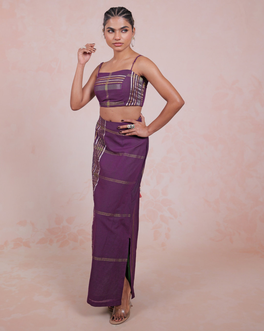 Raagya Purple Kasavu Blouse Skirt Set
