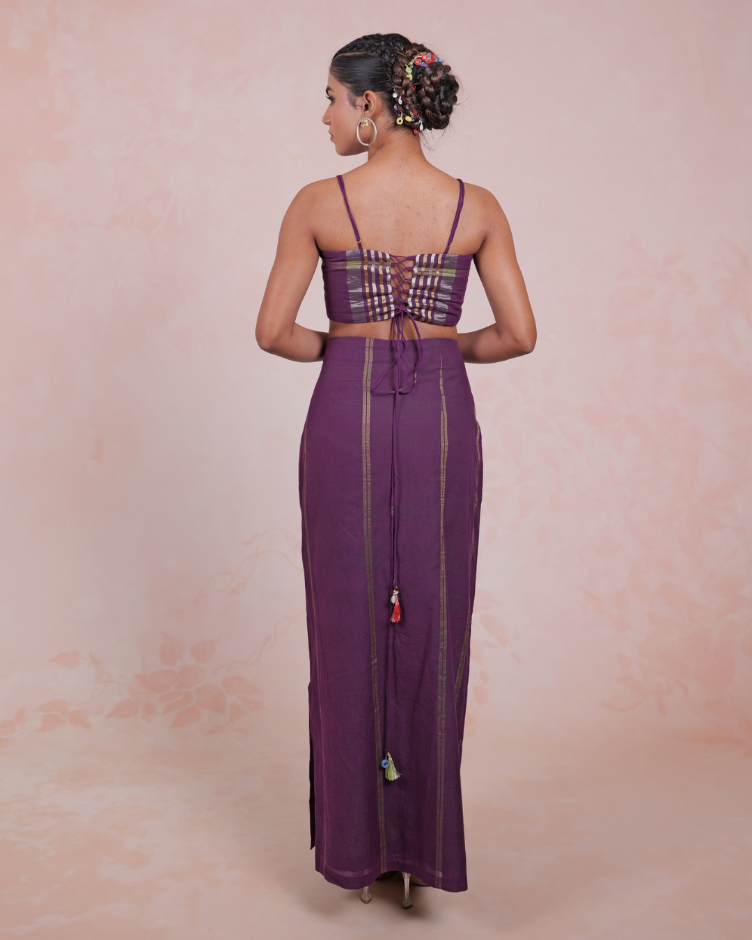 Raagya Purple Kasavu Blouse Skirt Set