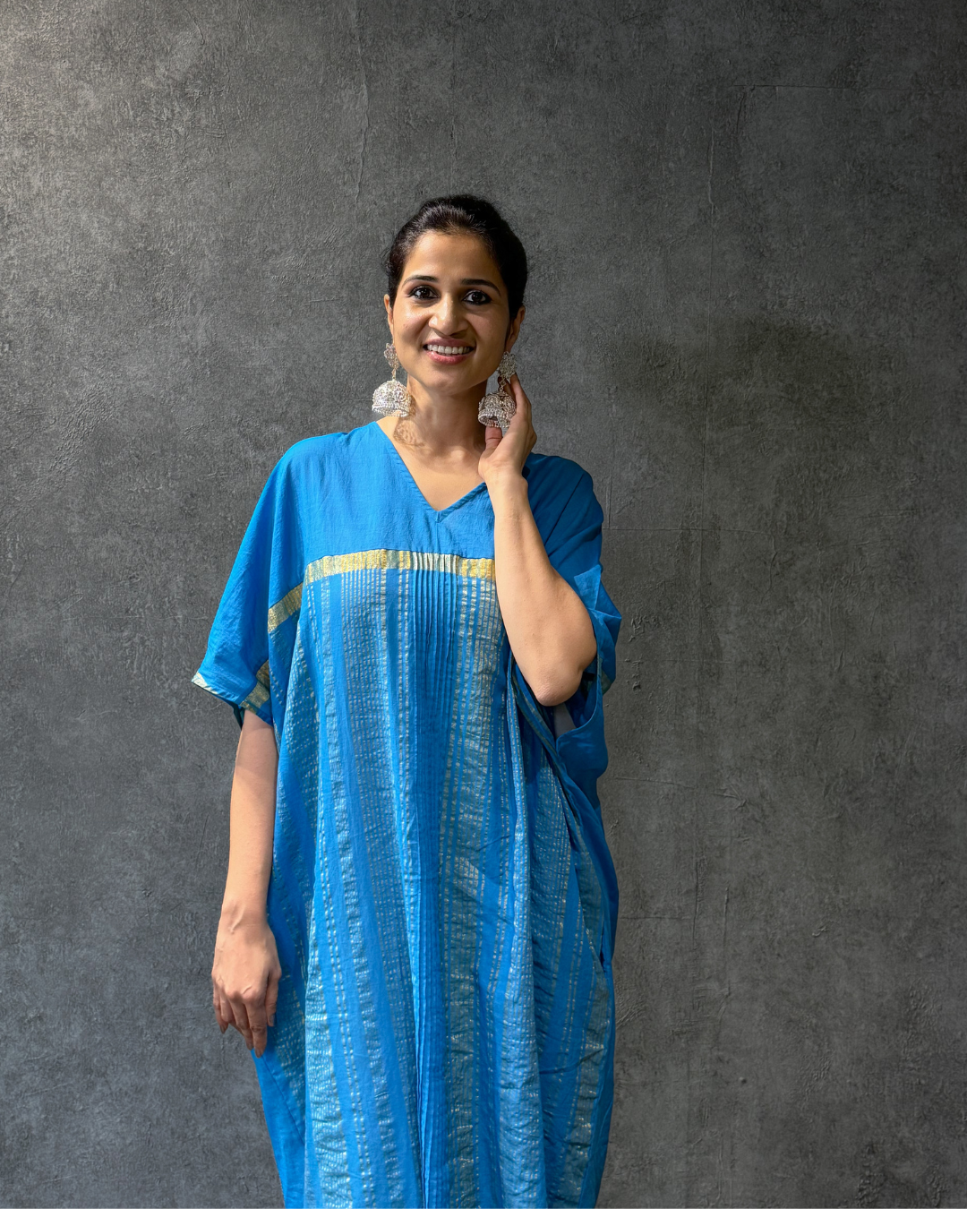 Neelambari Blue Kasavu Kaftan