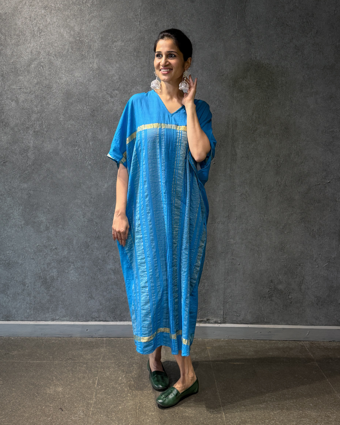 Neelambari Blue Kasavu Kaftan