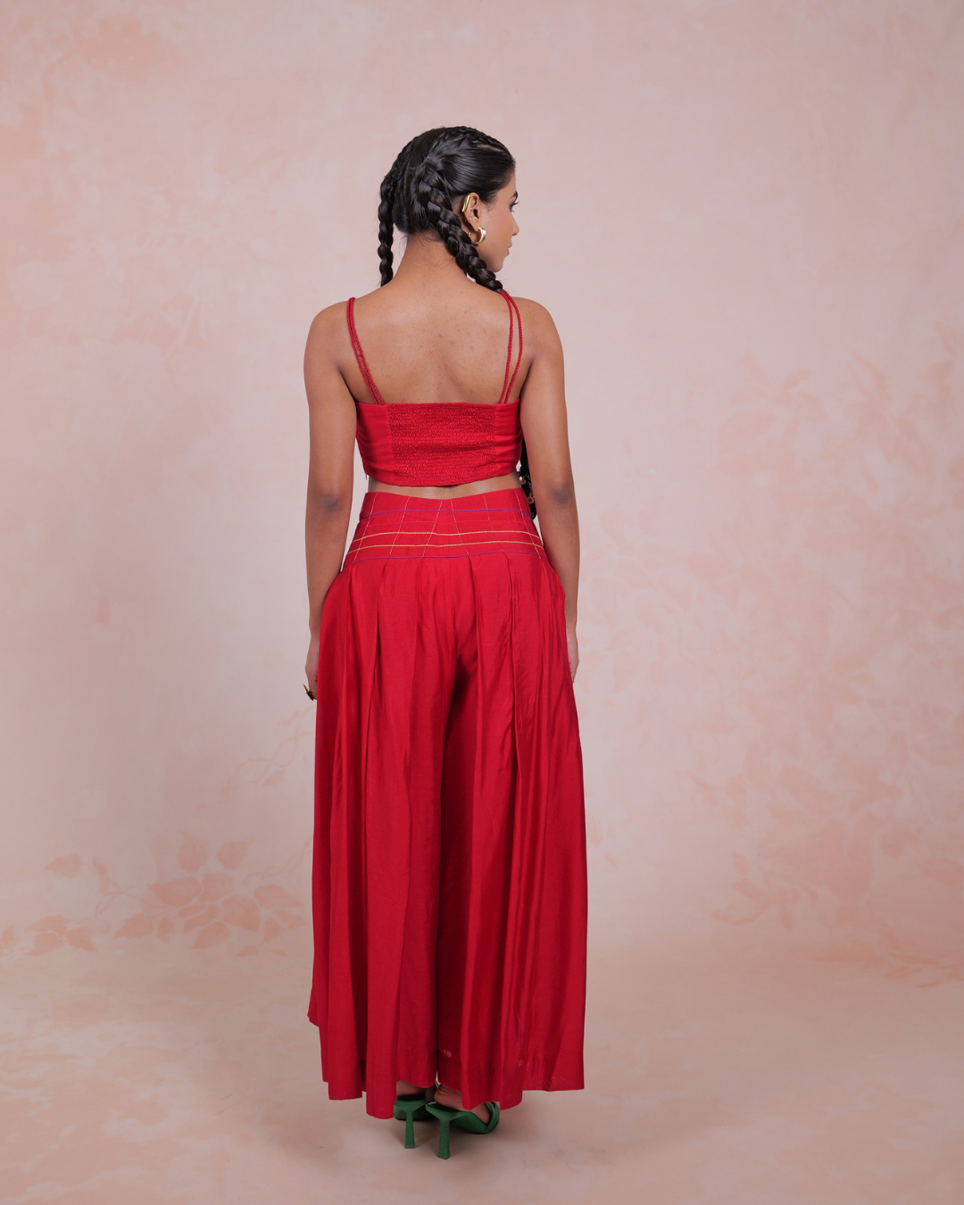Manjari Red Crop Top and Pleated Trousers
