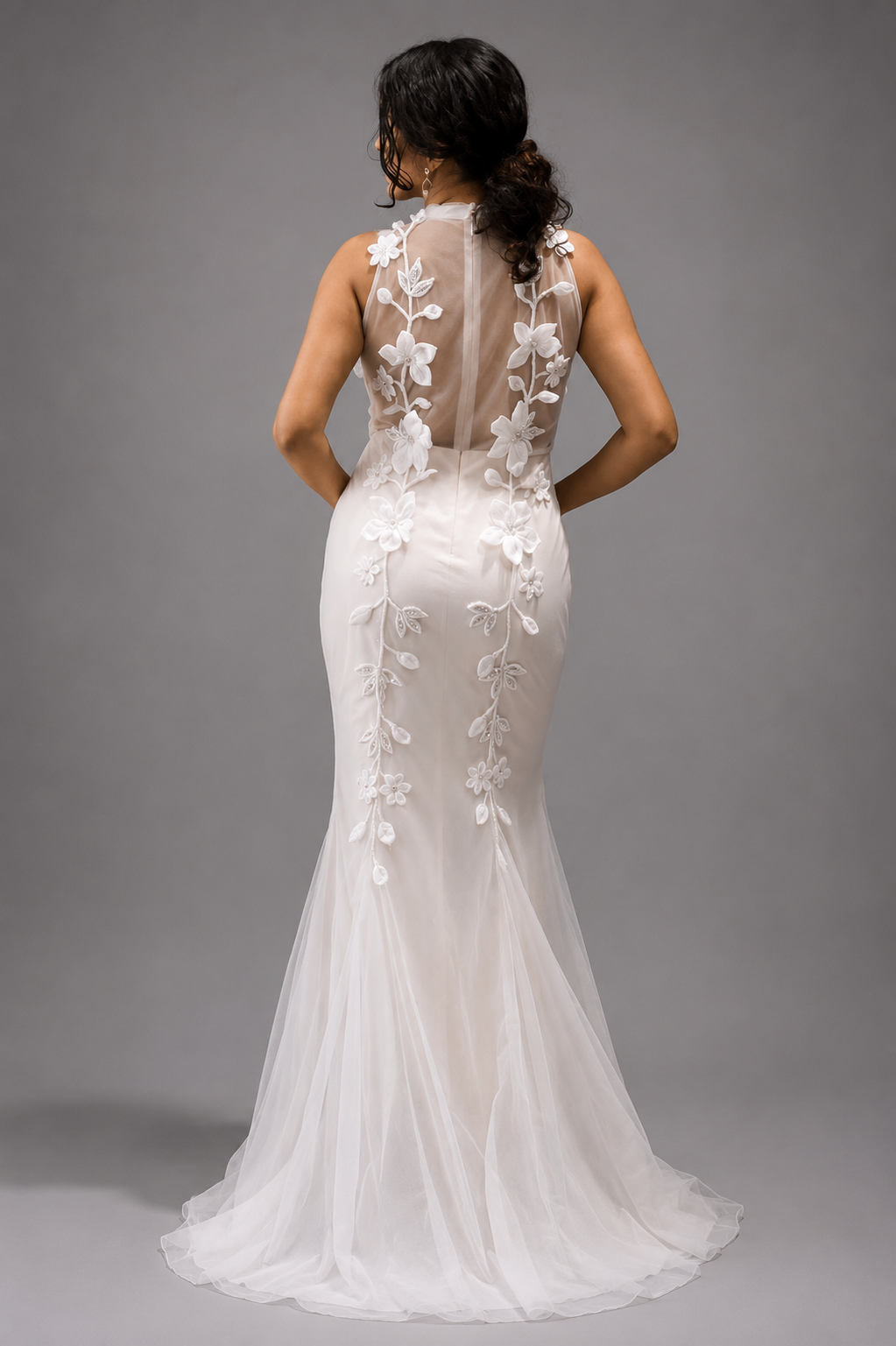 Petal Embroidered Tulle Gown