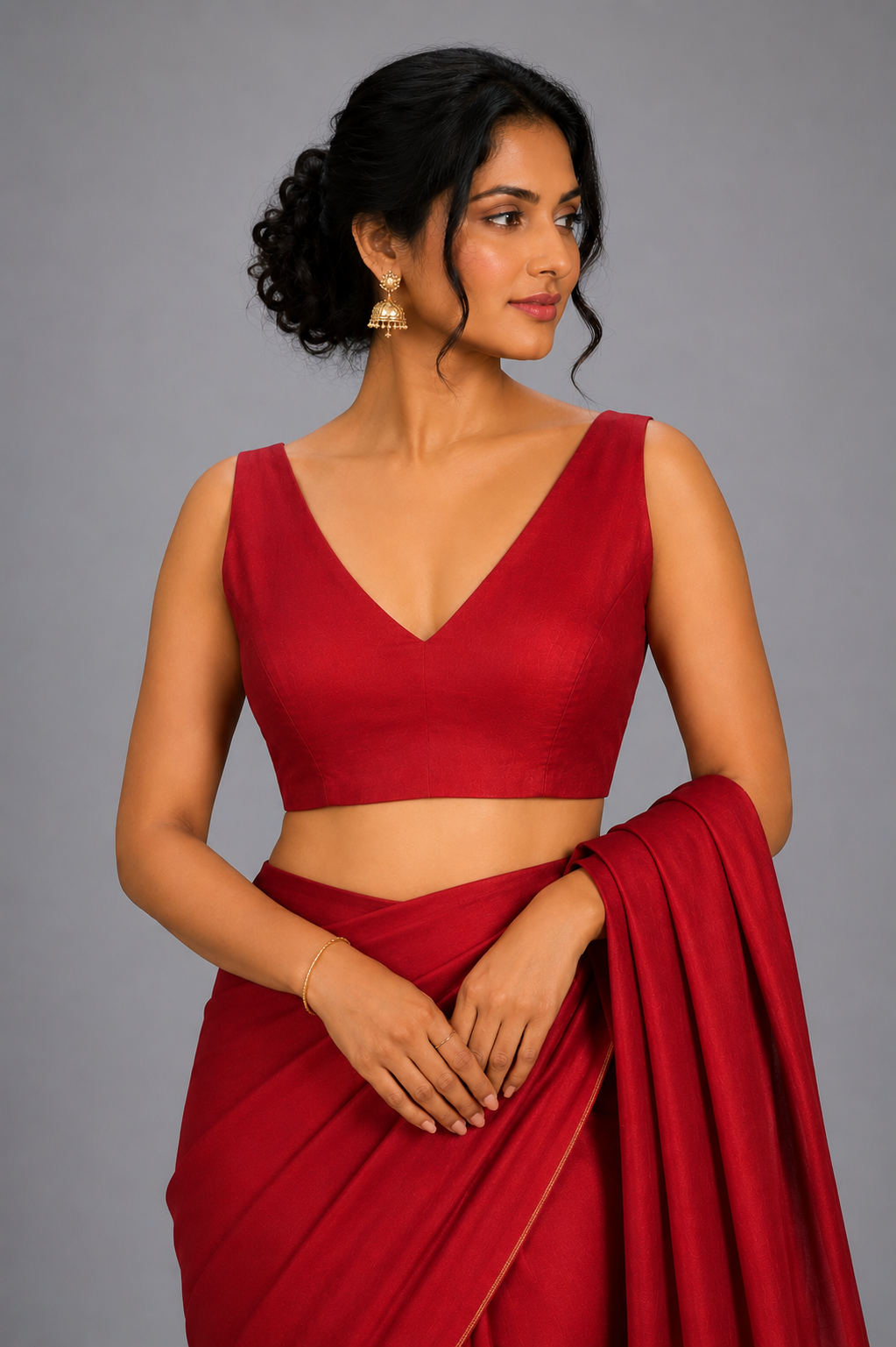 Red silk sleeveless blouse