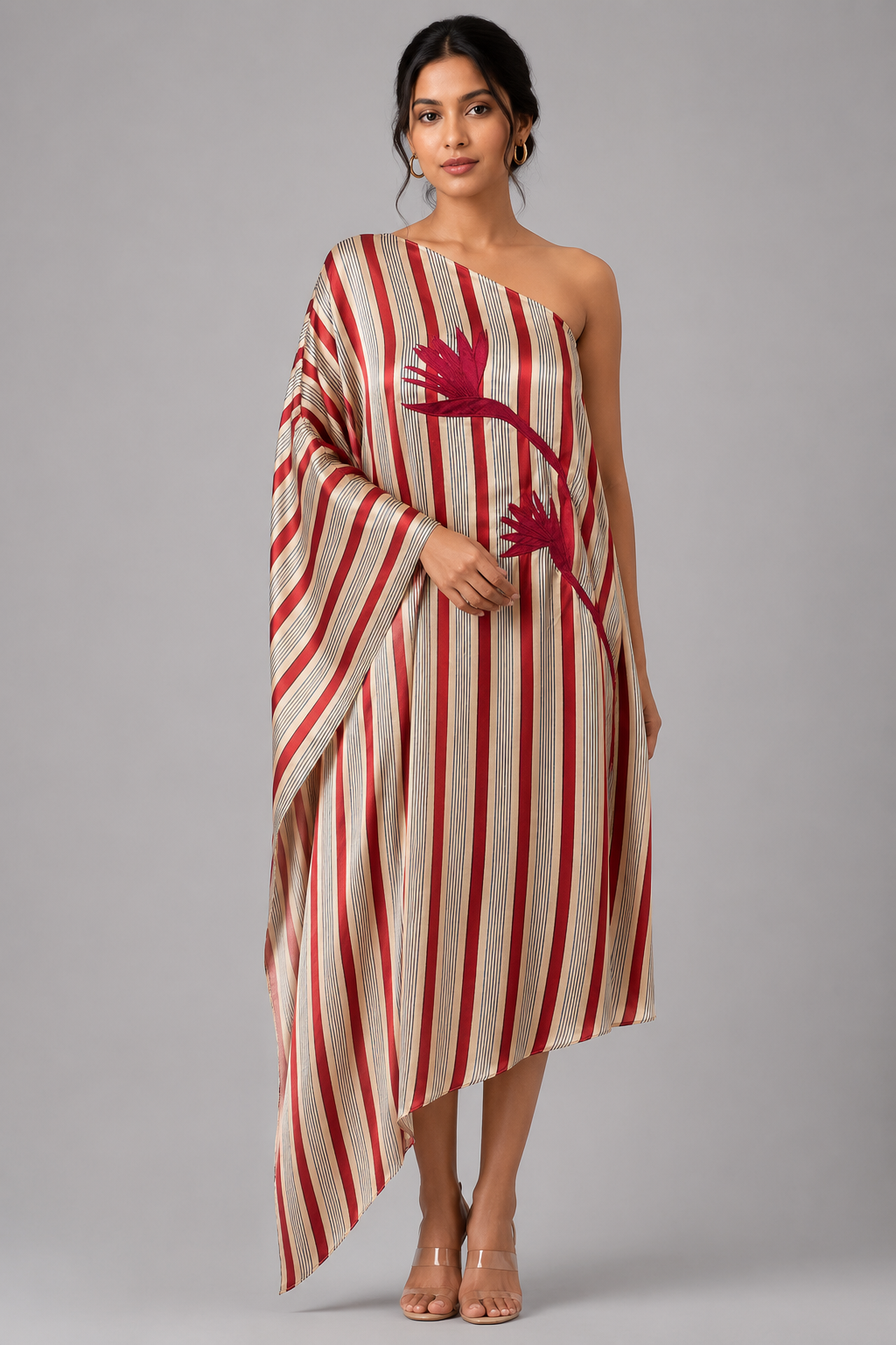 Assymetric appliqué dress