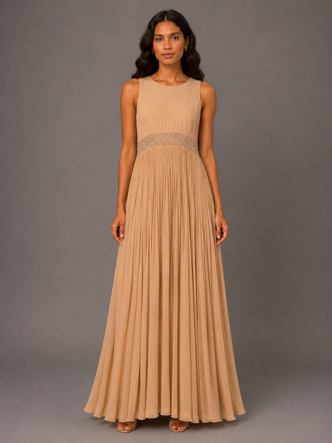 Sleeveless light gold dress
