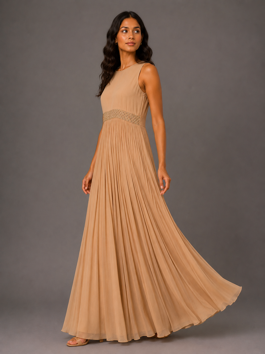 Sleeveless light gold dress