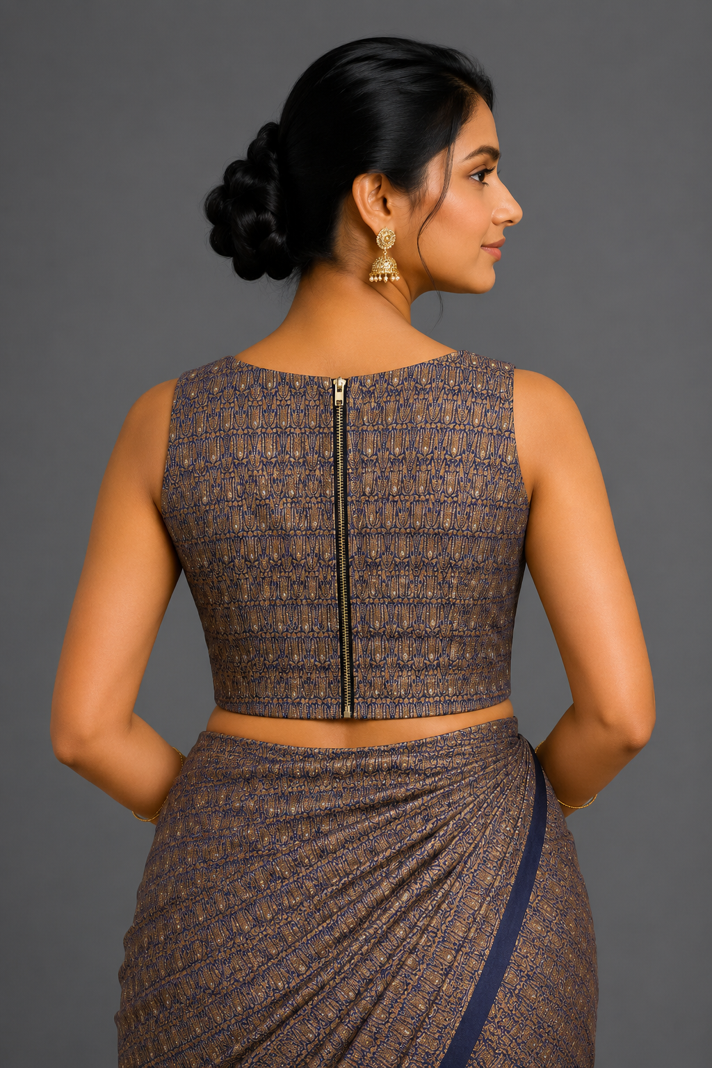 Navy Blue Brocade Blouse