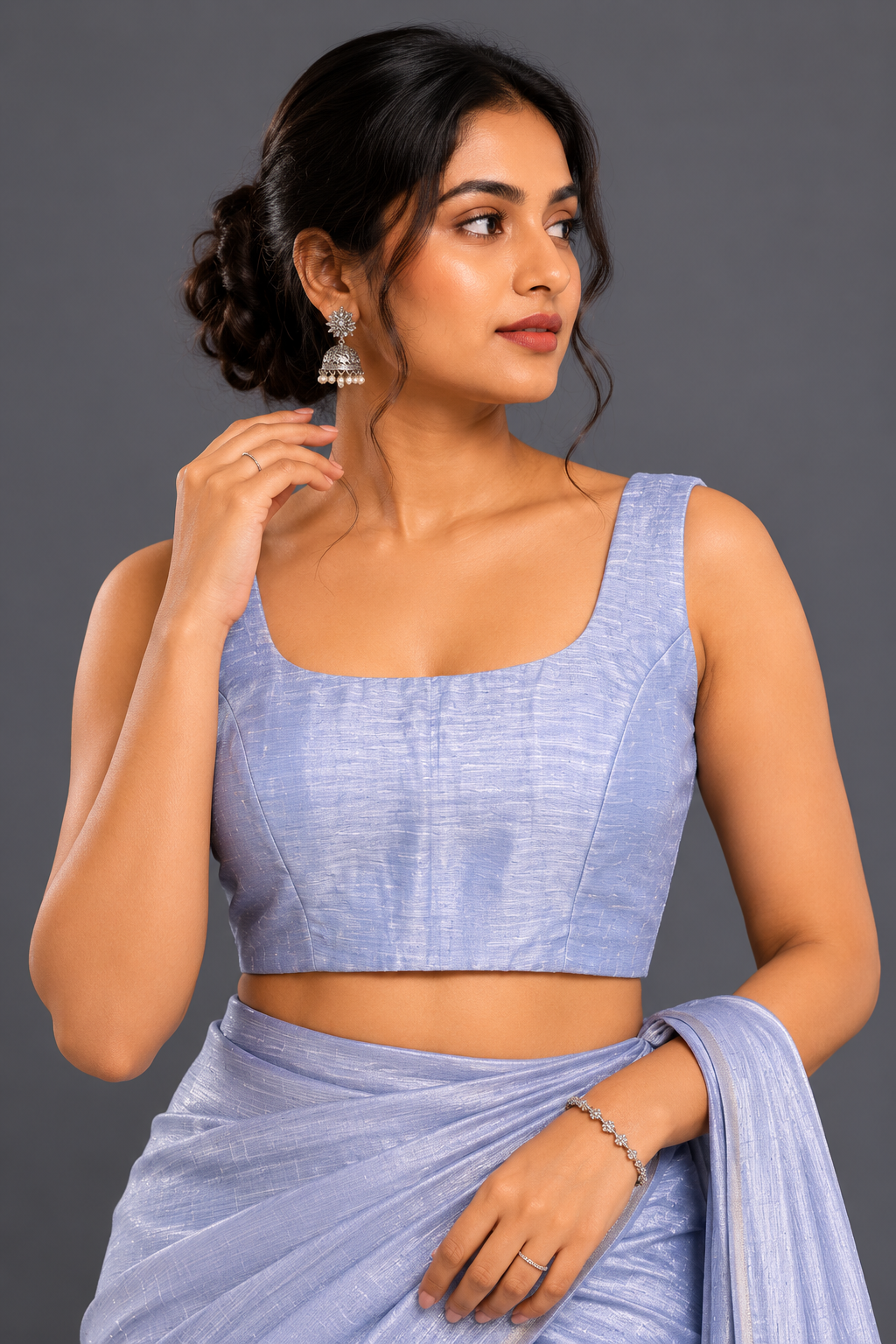 Powder Blue Linen Satin Blouse
