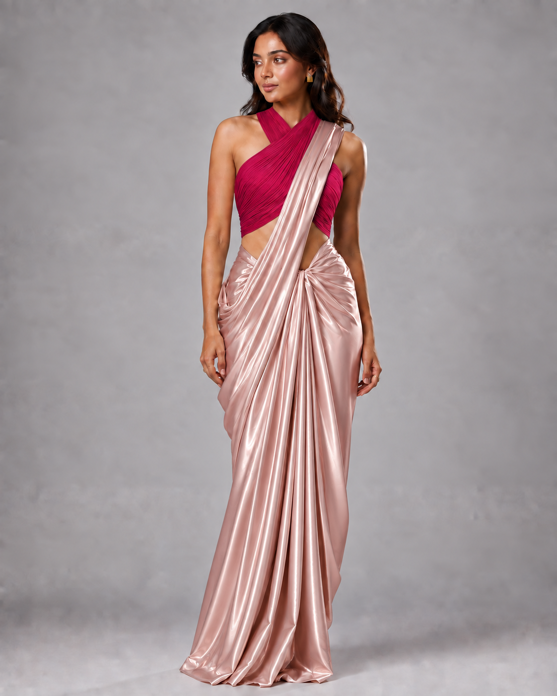 Rosé Metallic Blush Saree