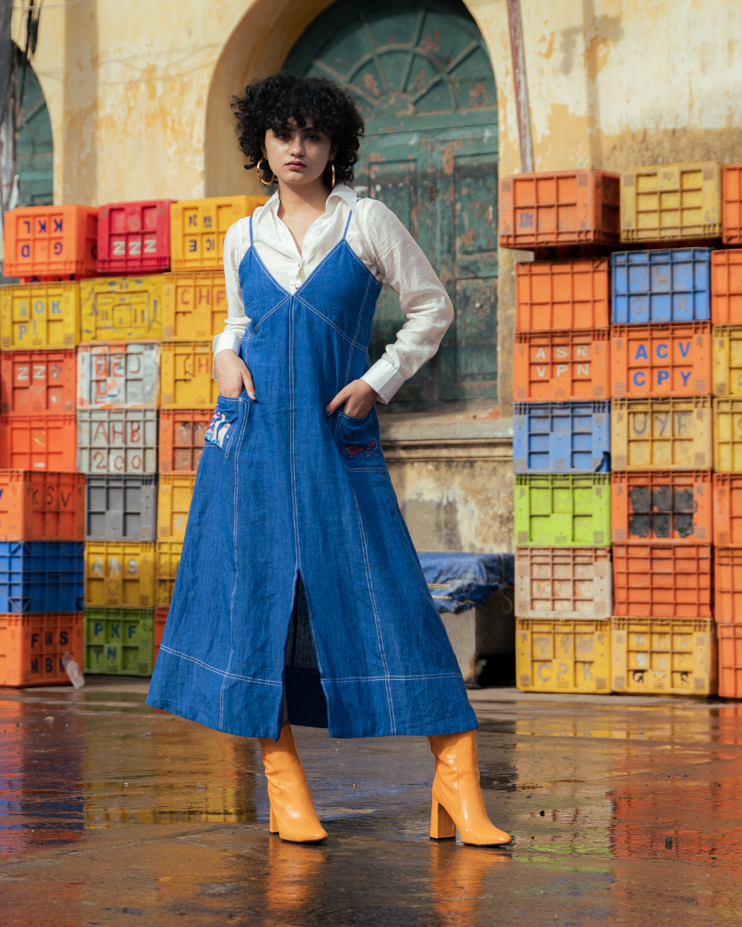 ODESSA VICTORIA  BLUE LINEN DRESS