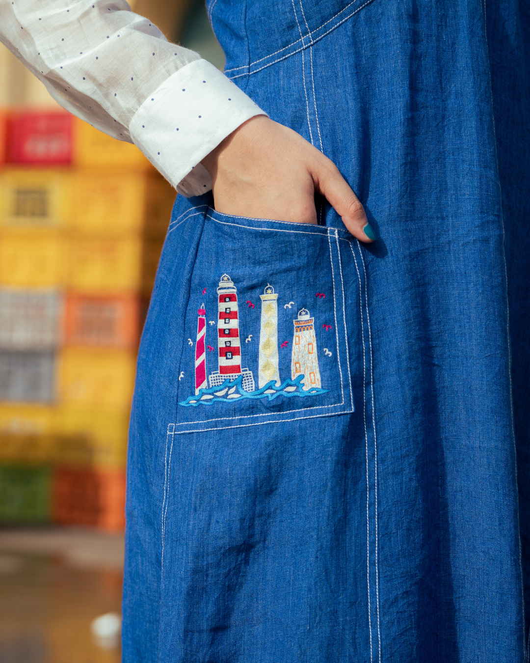 ODESSA VICTORIA  BLUE LINEN DRESS