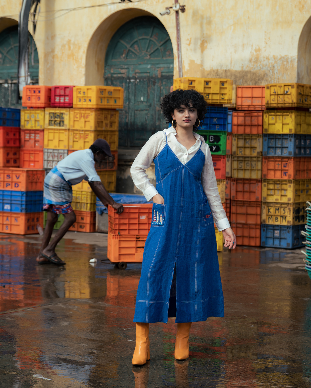 ODESSA VICTORIA  BLUE LINEN DRESS