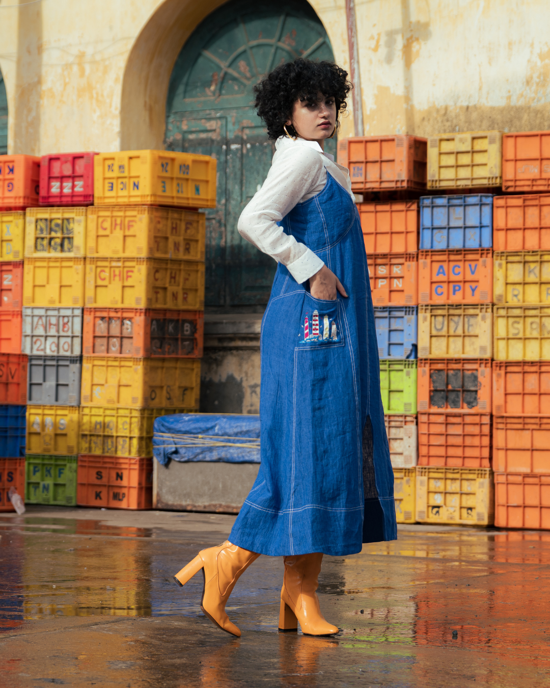 ODESSA VICTORIA  BLUE LINEN DRESS