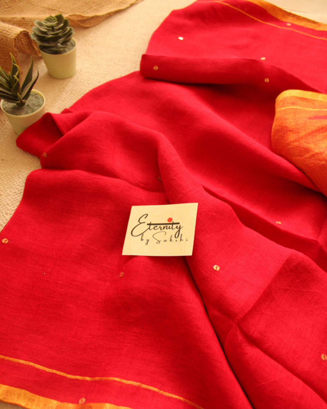 Red Raina Linen Saree