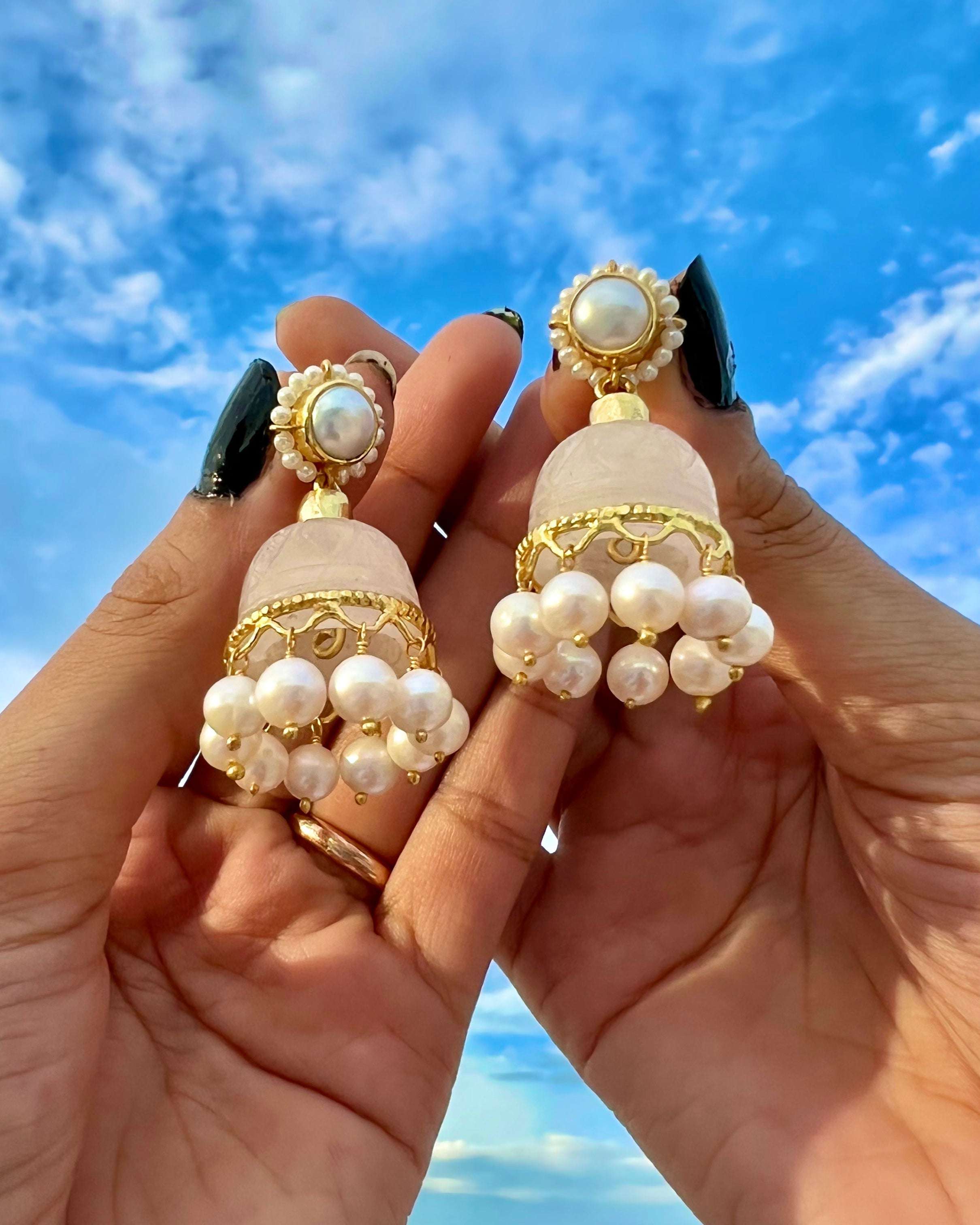 Rose Quartz- Pearl Jhumkis
