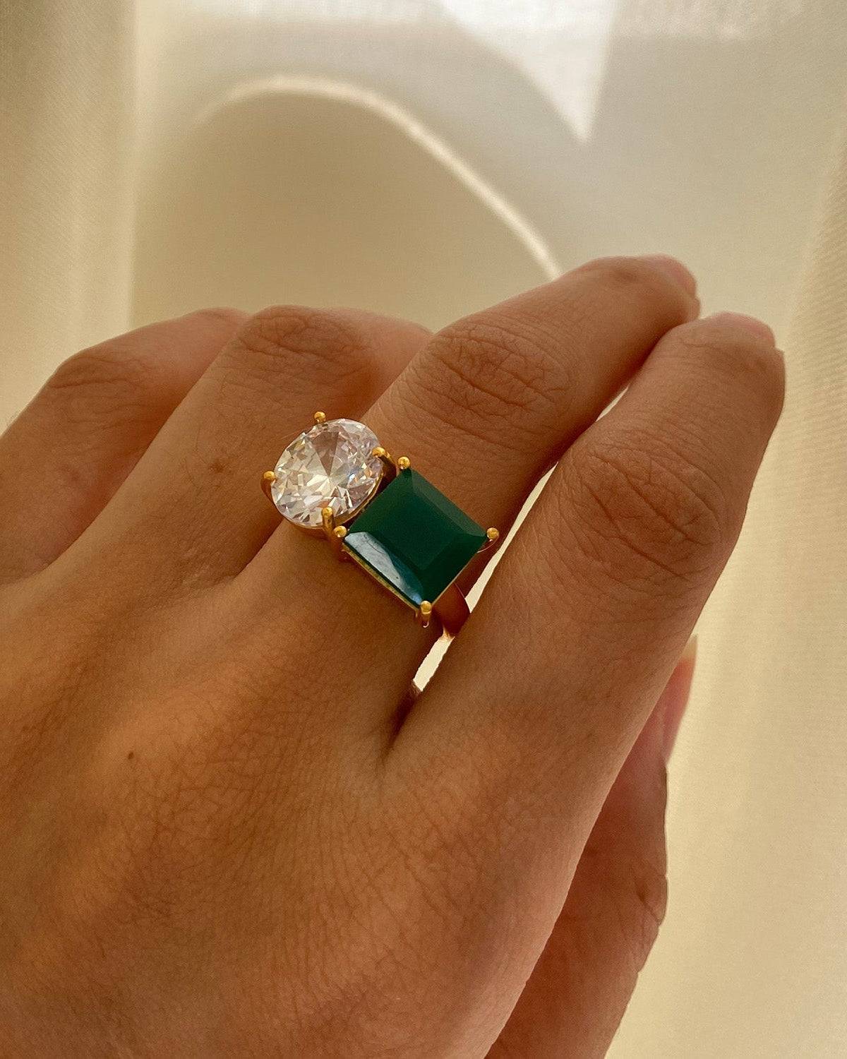 Green onyx - Swarovski Ring