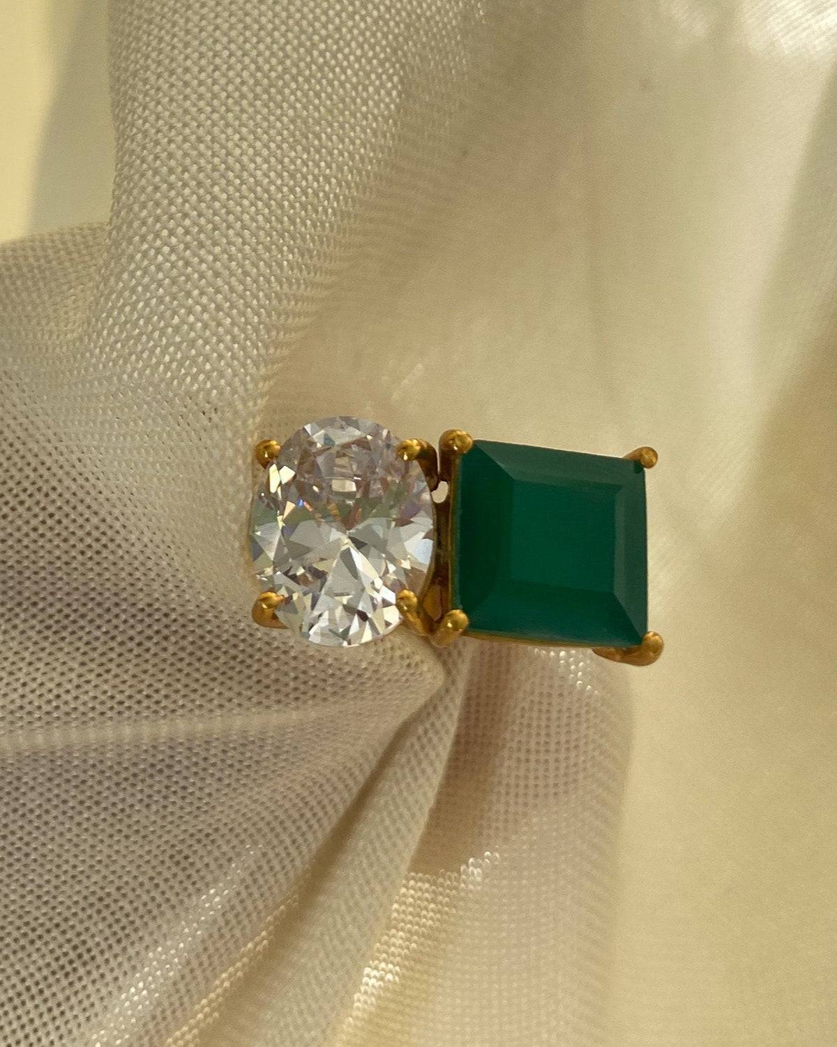 Green onyx - Swarovski Ring