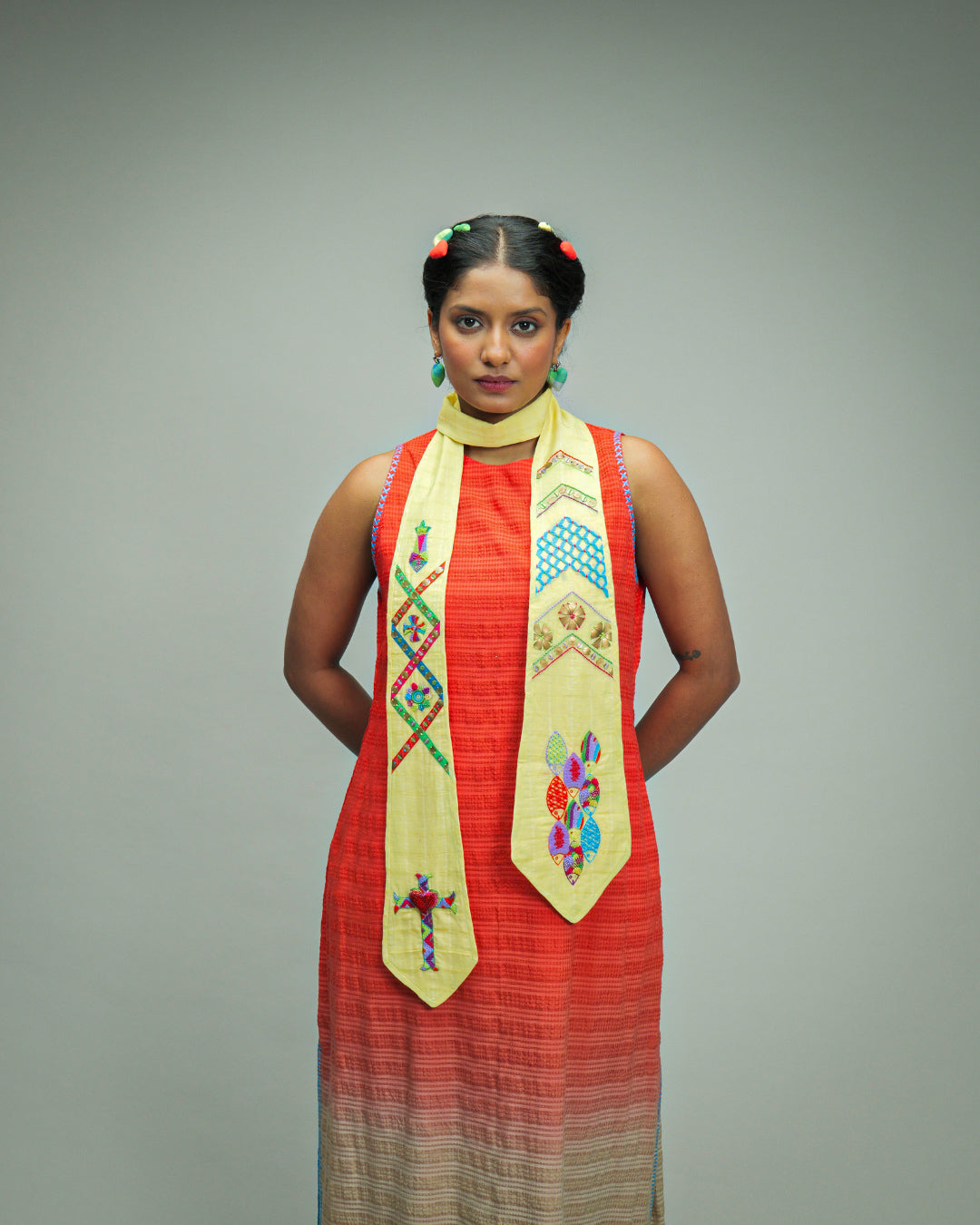Isabela Buttercup Yellow Hand Embroidered Stole