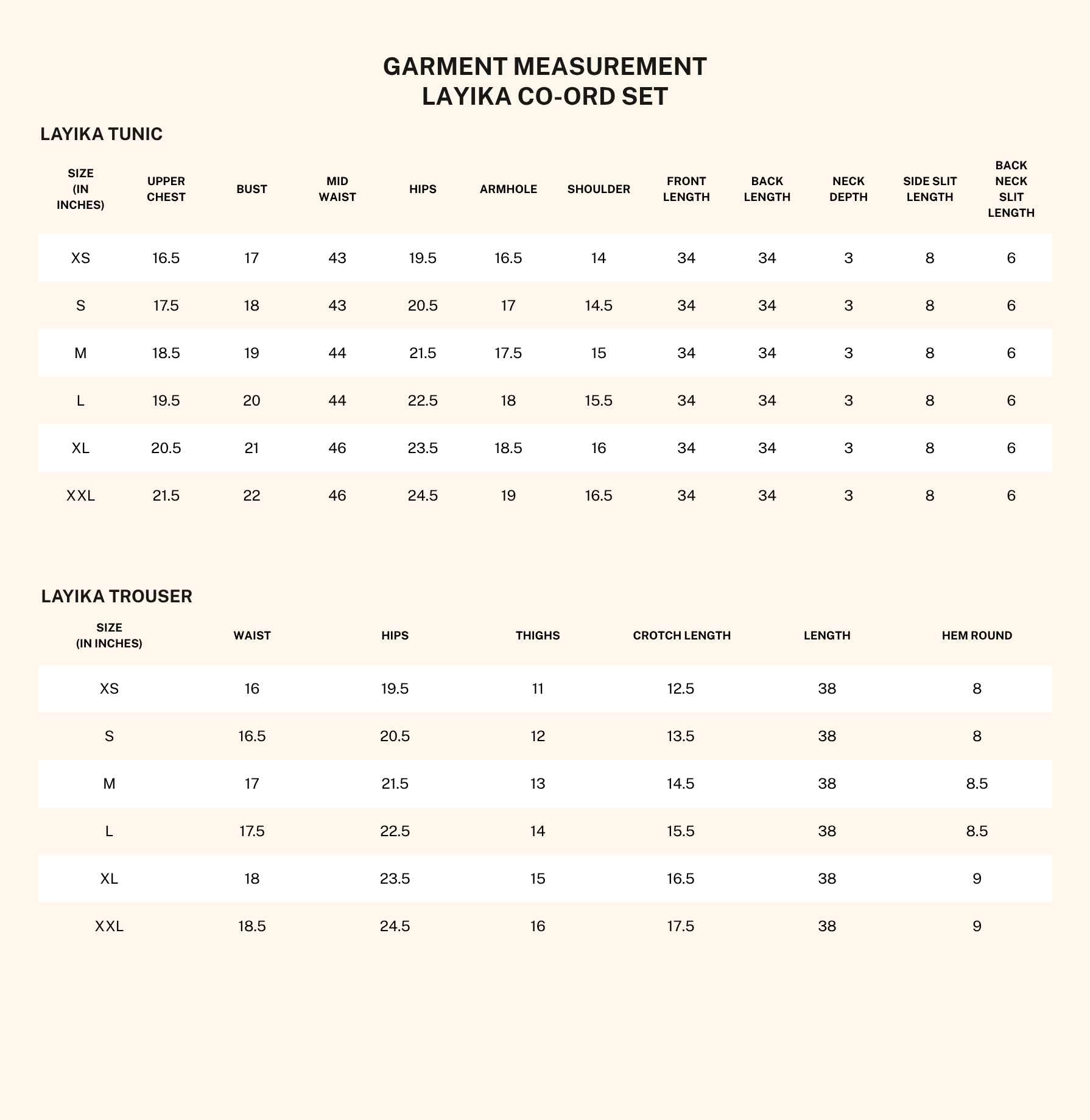 Garment measurements for Layika Red Tunic Pant Set