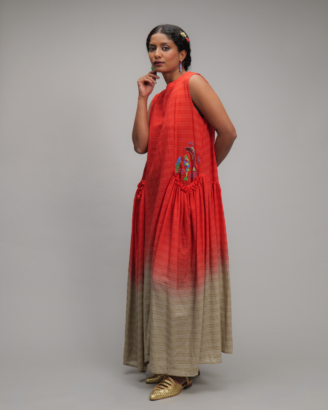 Helina Coral Oatmeal Ombré Dress