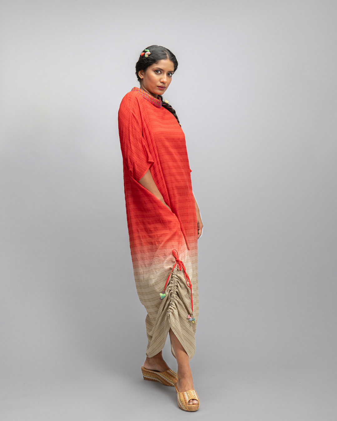 Maria Coral Ombré Roll Collar Kaftan