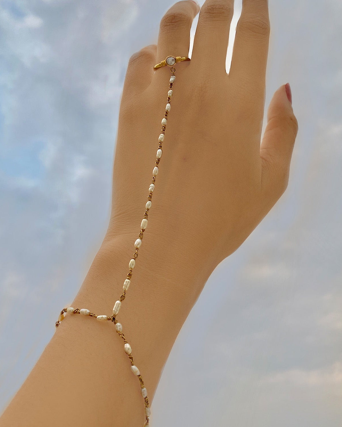 Pearl Ring chain bracelet (Haathphool)