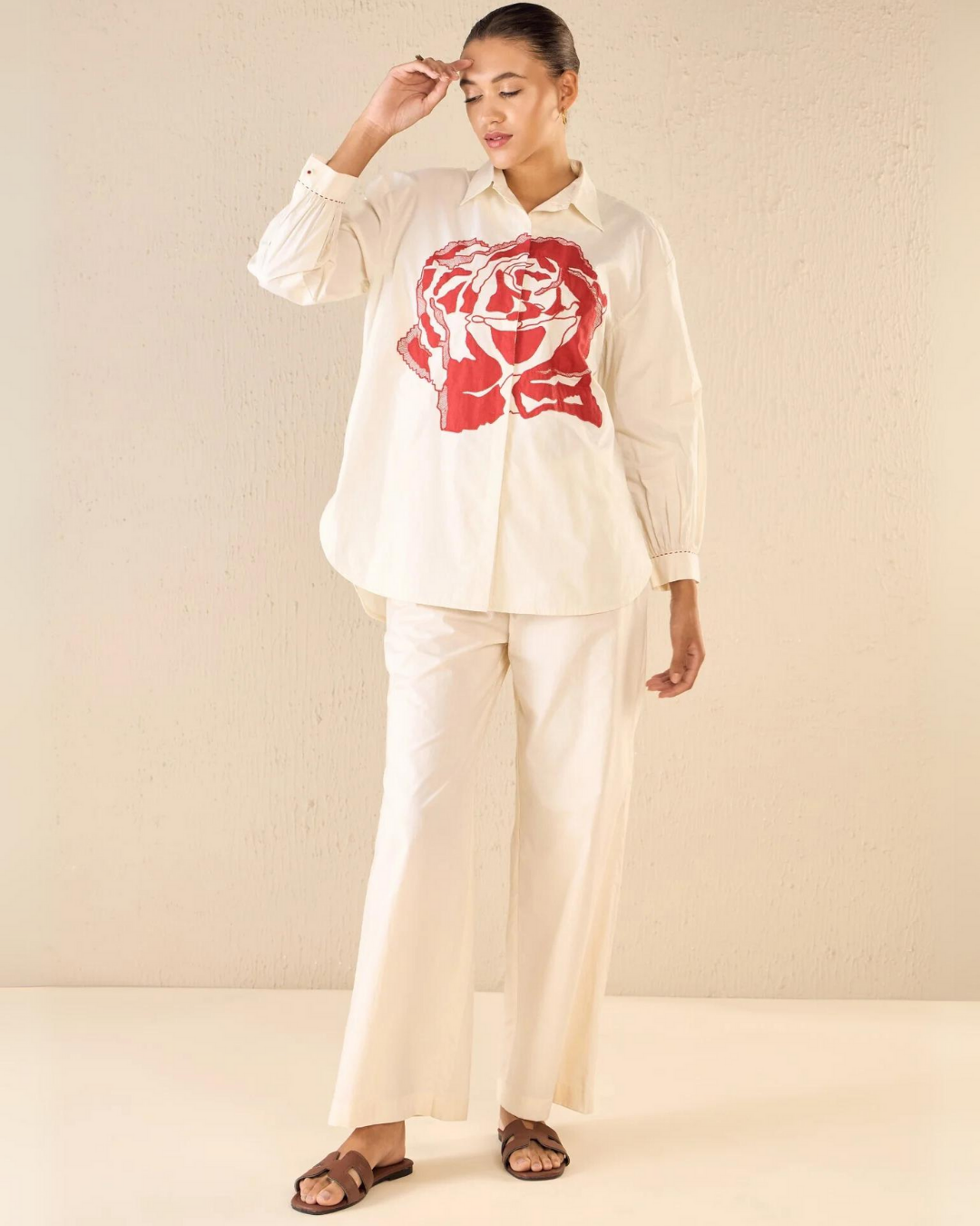 Rose dream: ivory oversize cotton shirt co-ord set
