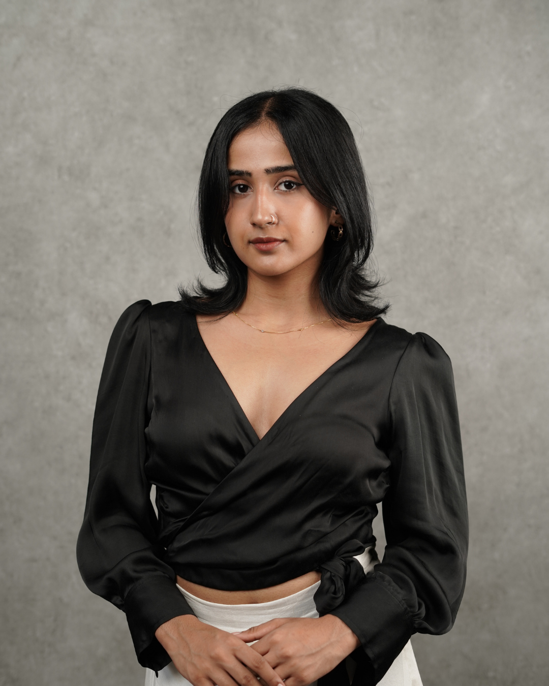 Satin Tie-Up Black Blouse