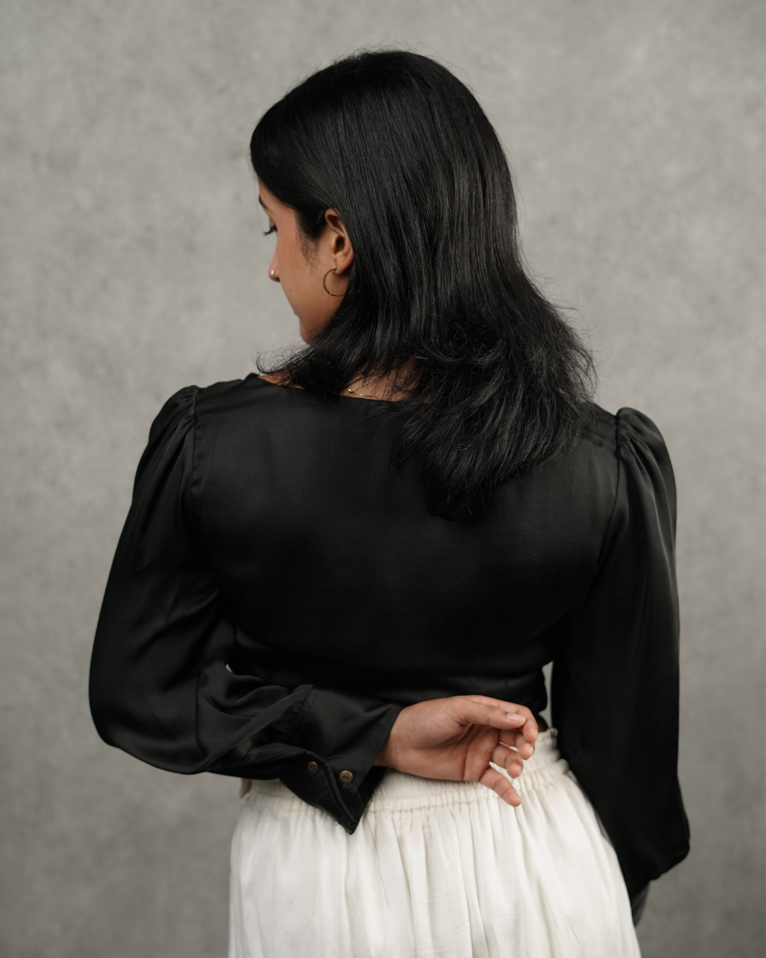 Satin Tie-Up Black Blouse