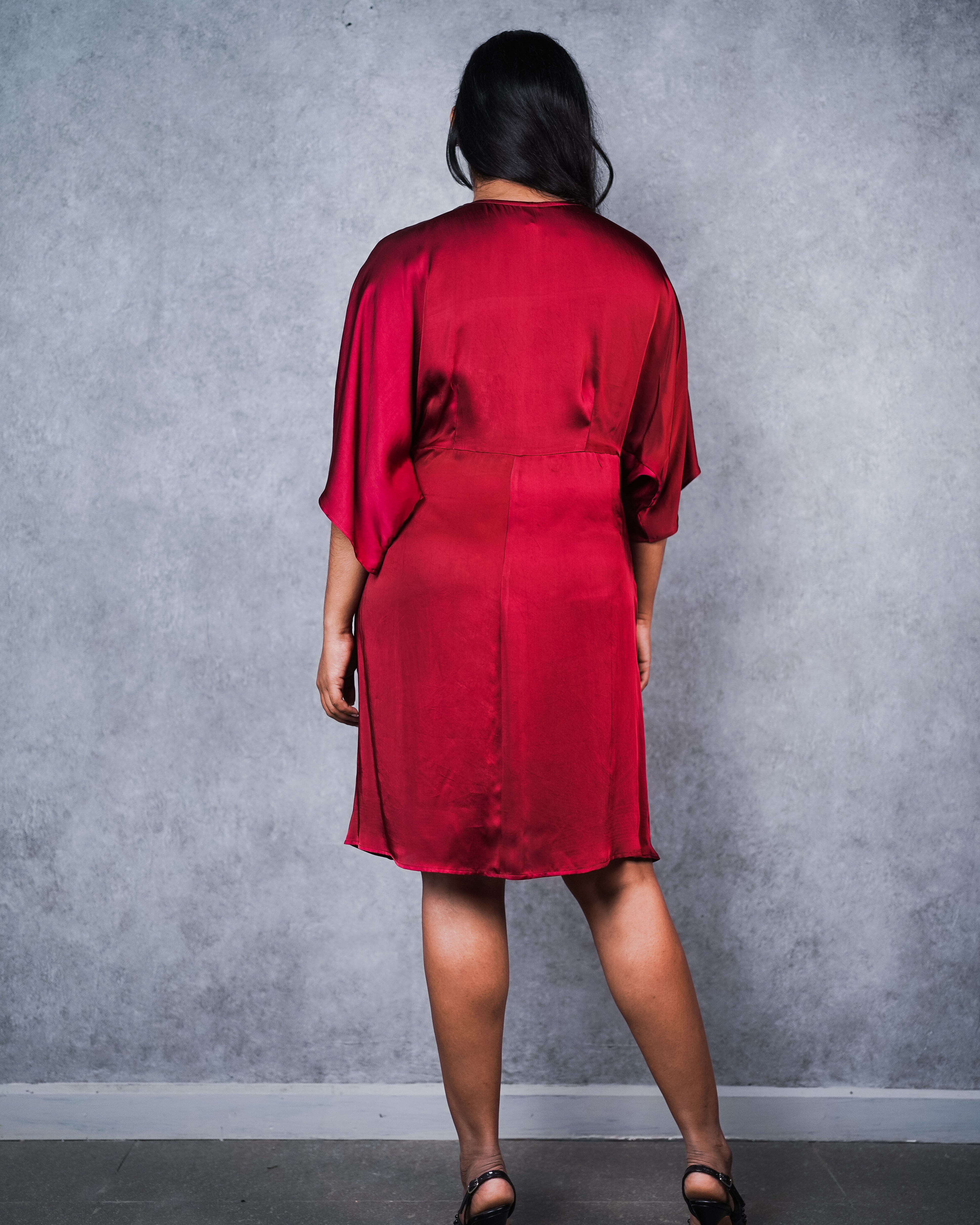Maroon Knotted Twist Short Dress