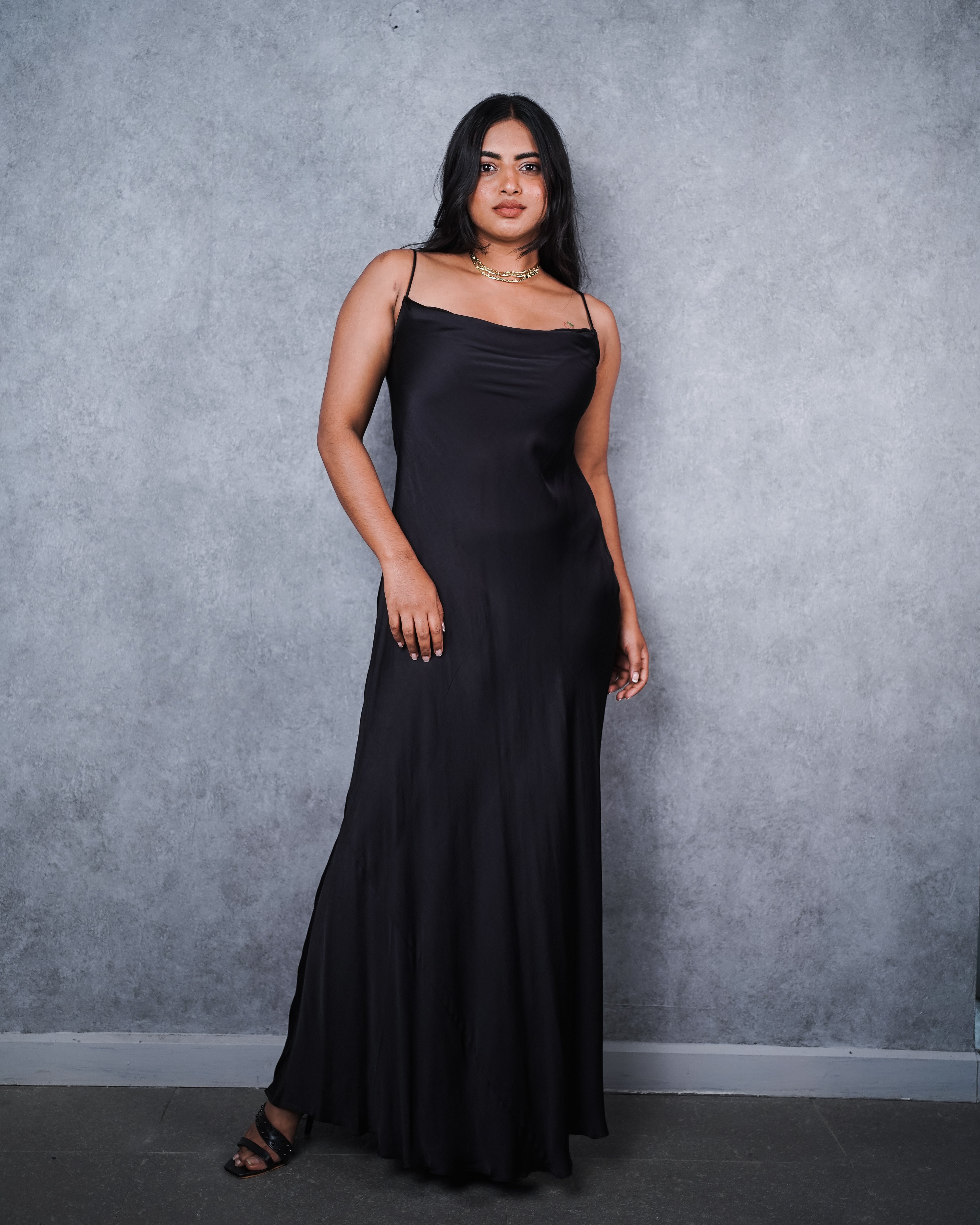 Black Cowl Neck Slip Dress