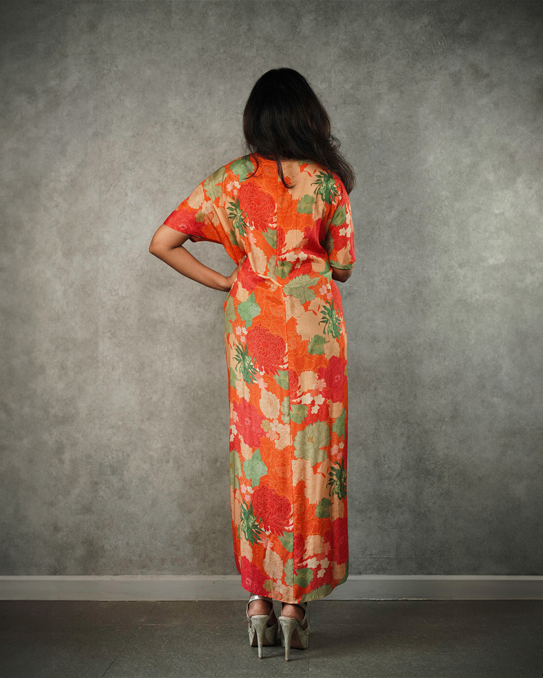 Tangy Orange Front Draped Dress