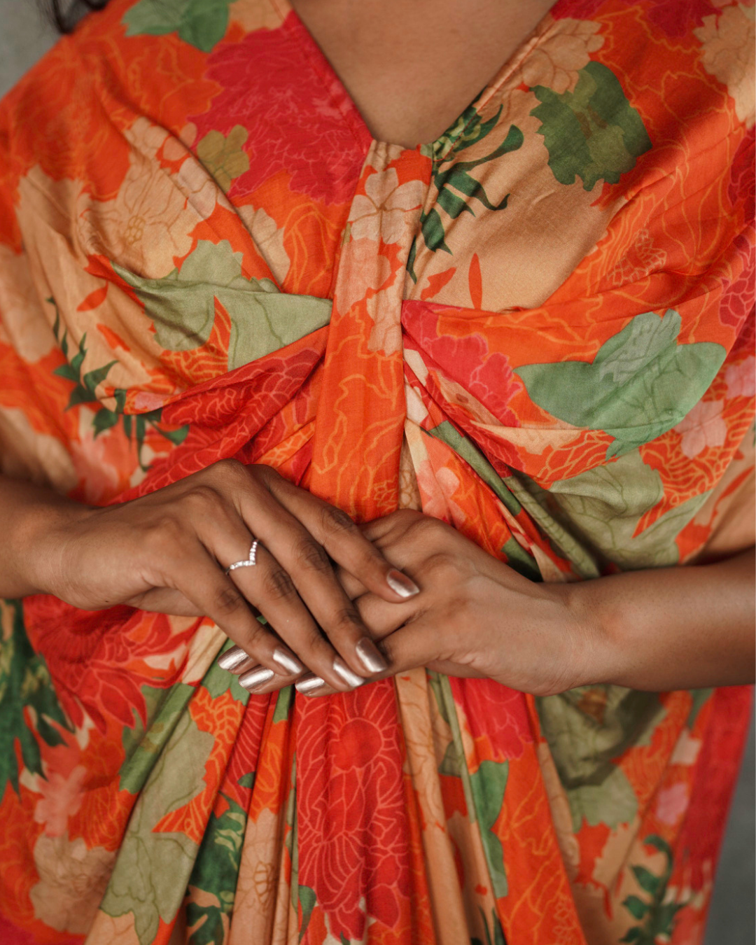 Tangy Orange Front Draped Dress