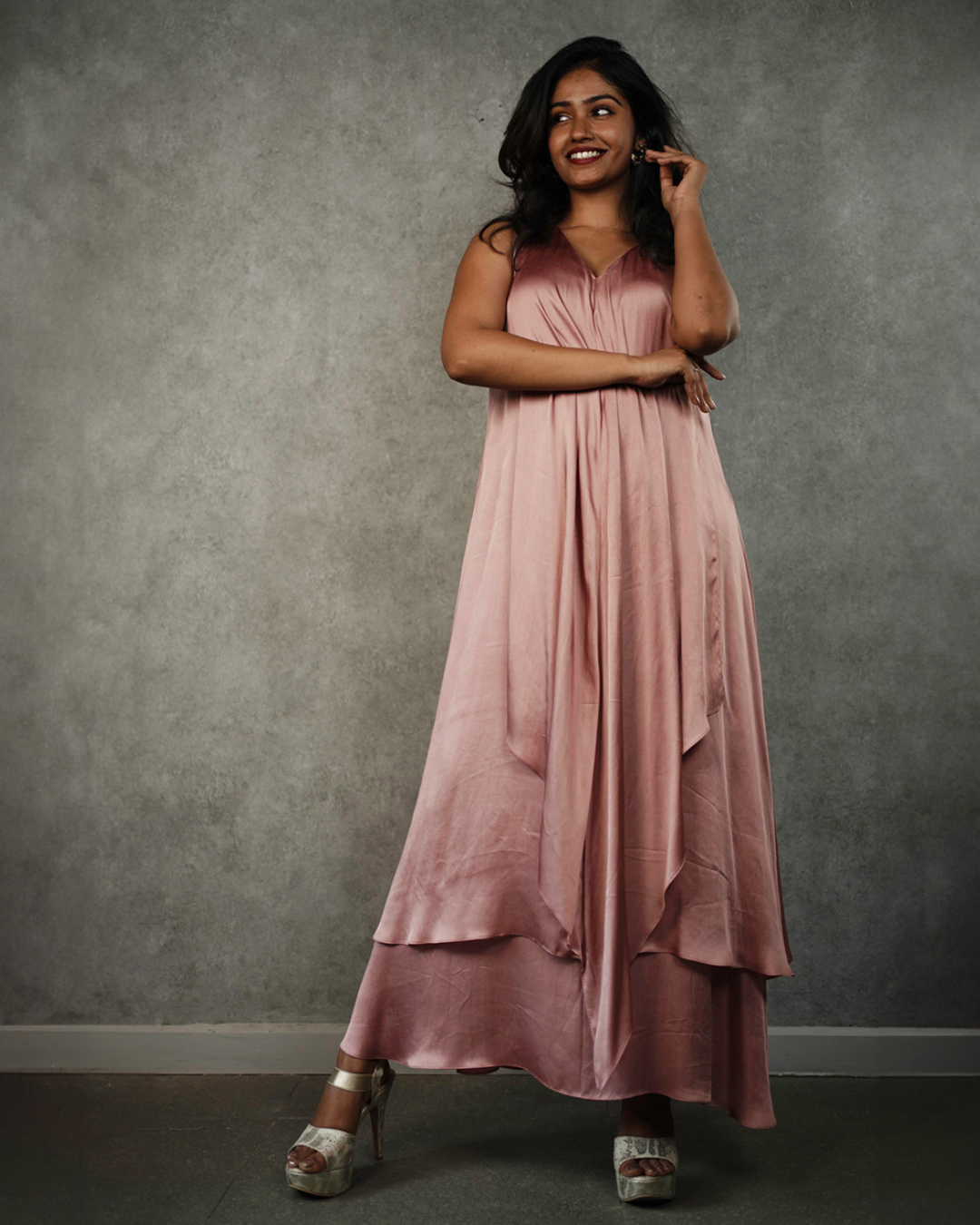 Pink Asymmetric Wave Dress