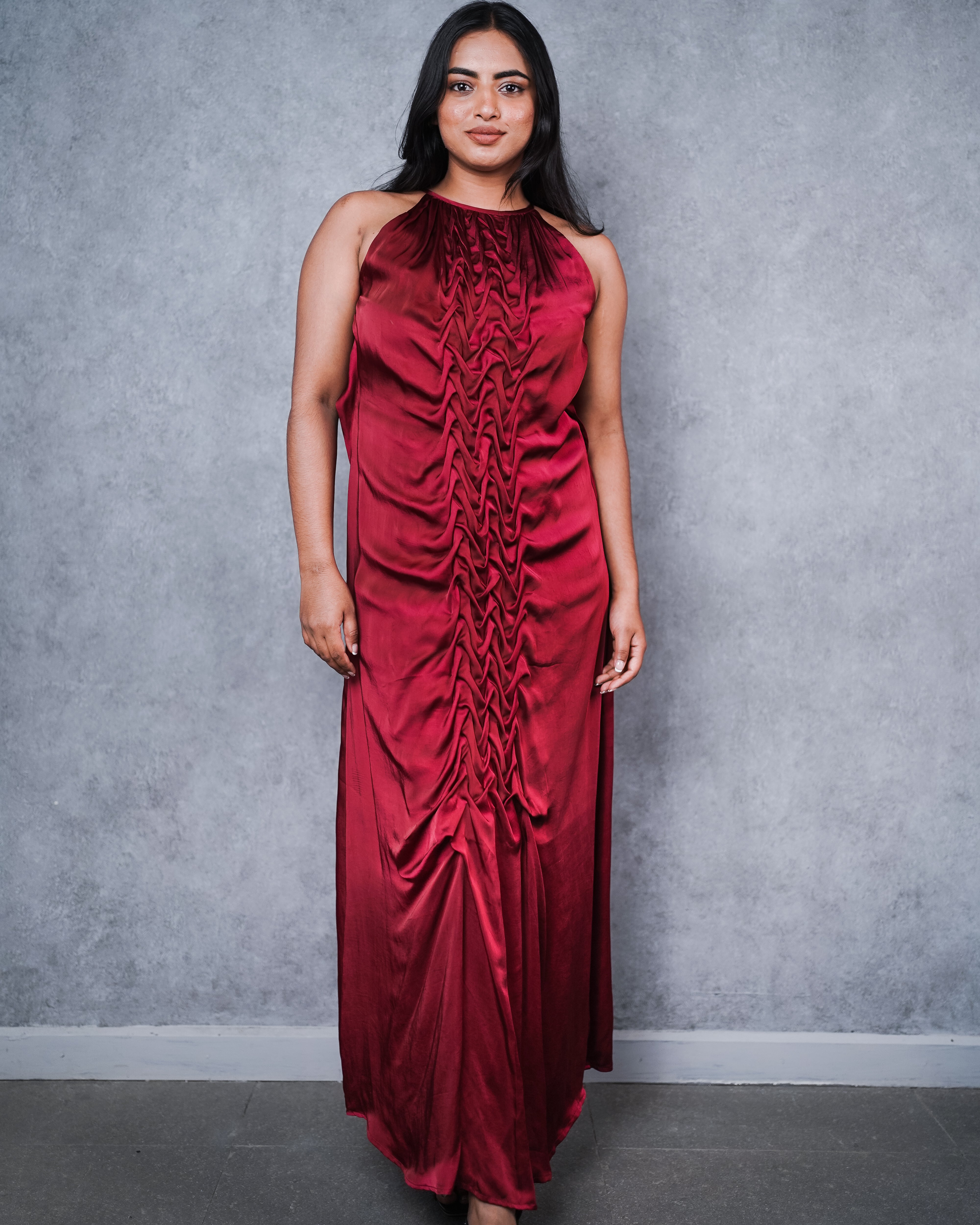 Maroon Flamenco Ruffle Dress