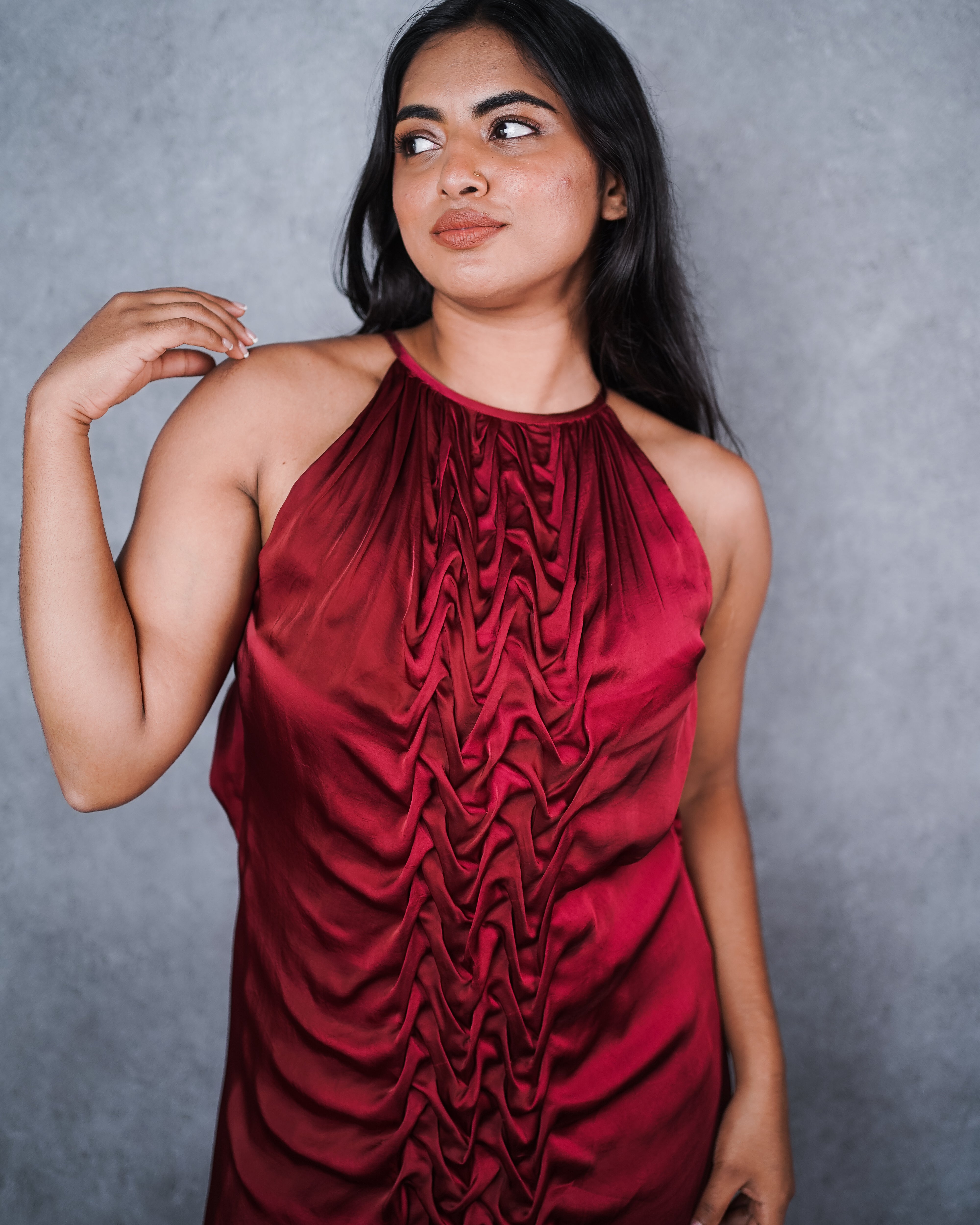 Maroon Flamenco Ruffle Dress