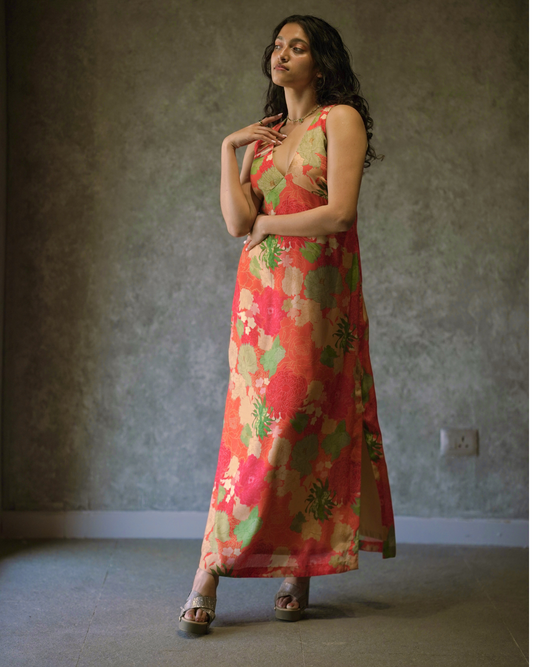 Tangy Orange Summer Floral Dress