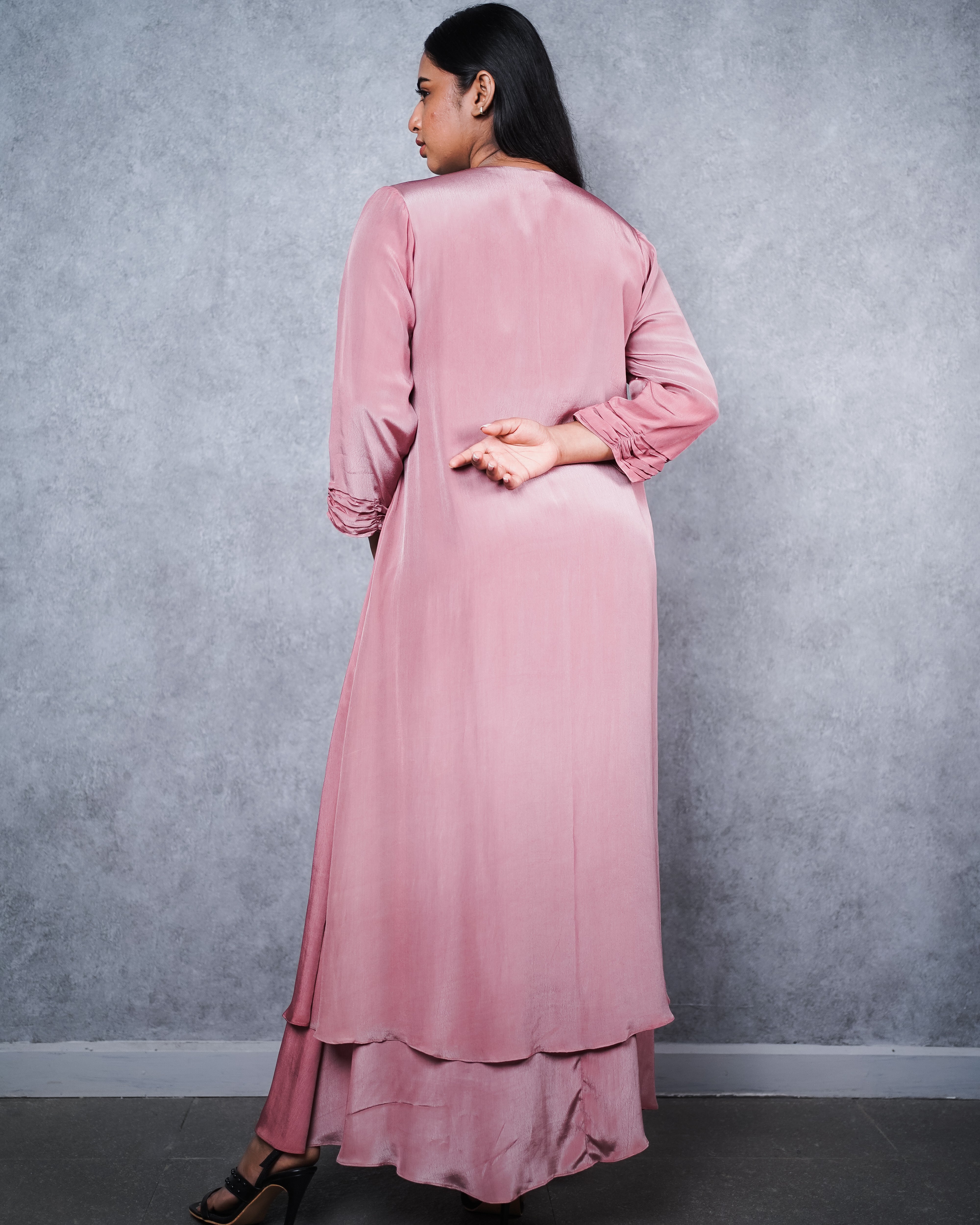 Pink Full Sleeve Asymmetric Dress