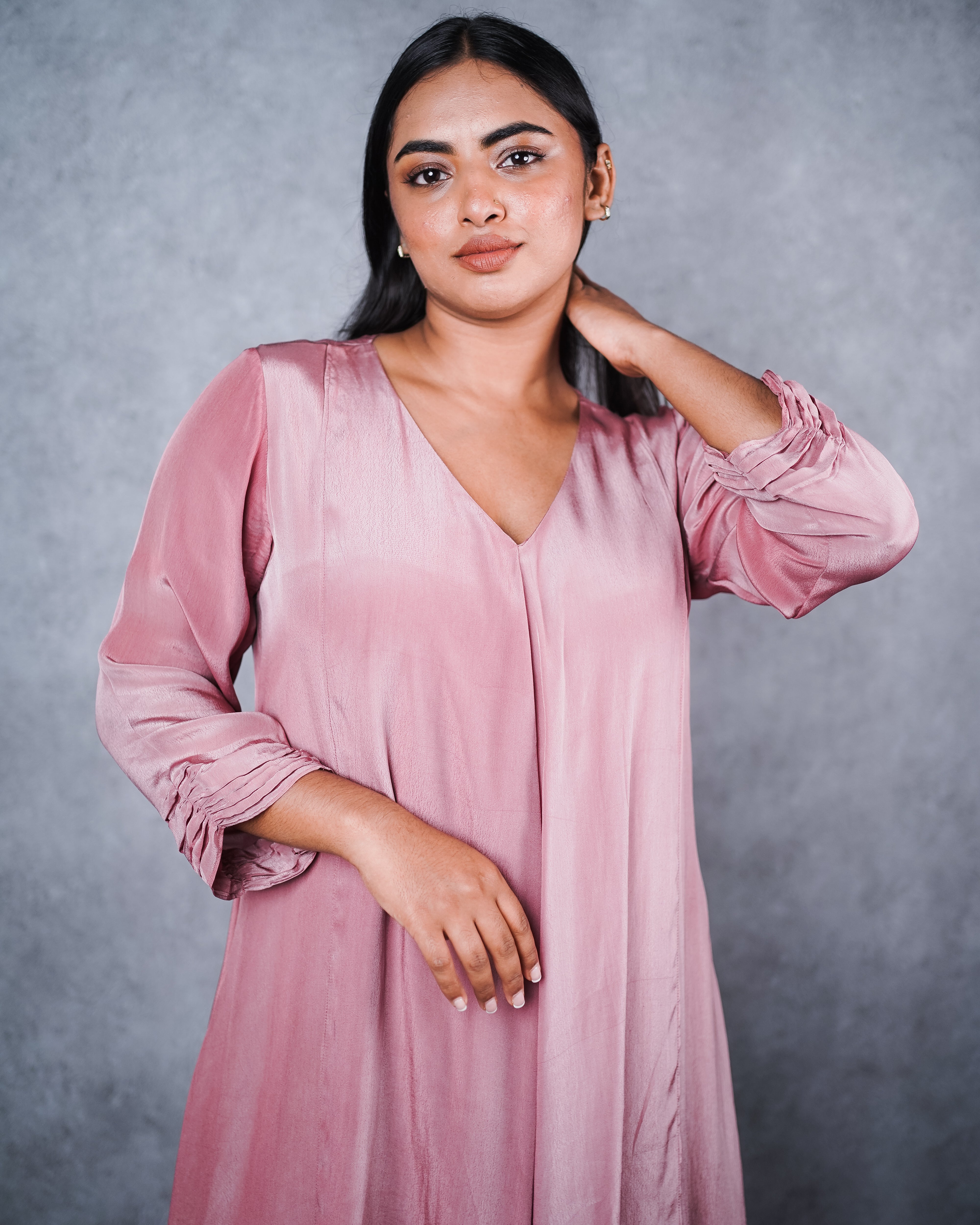 Pink Full Sleeve Asymmetric Dress