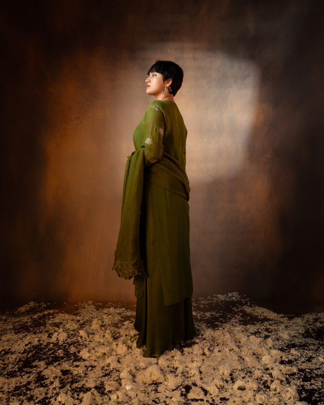 Anantika | Olive Green Organza Dupatta