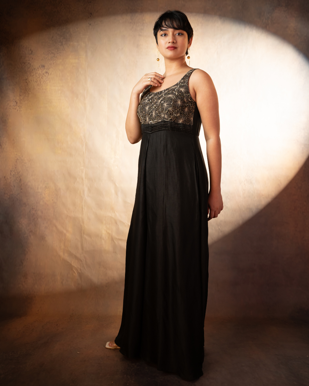Dipti | Black Russian Silk Flared Jumpsuit