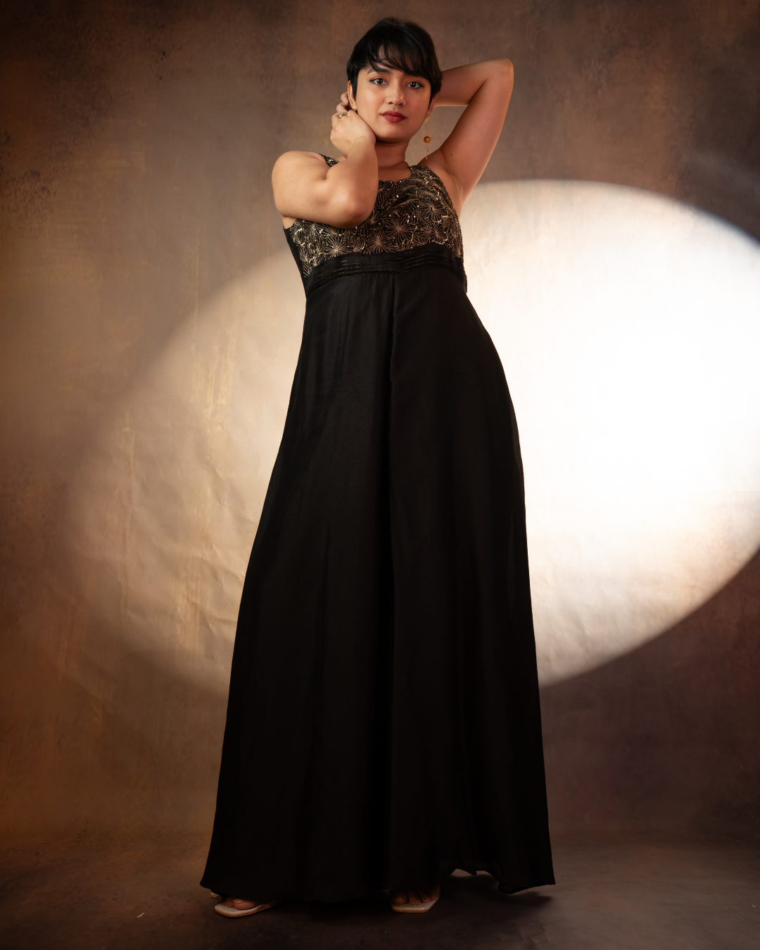 Dipti | Black Russian Silk Flared Jumpsuit