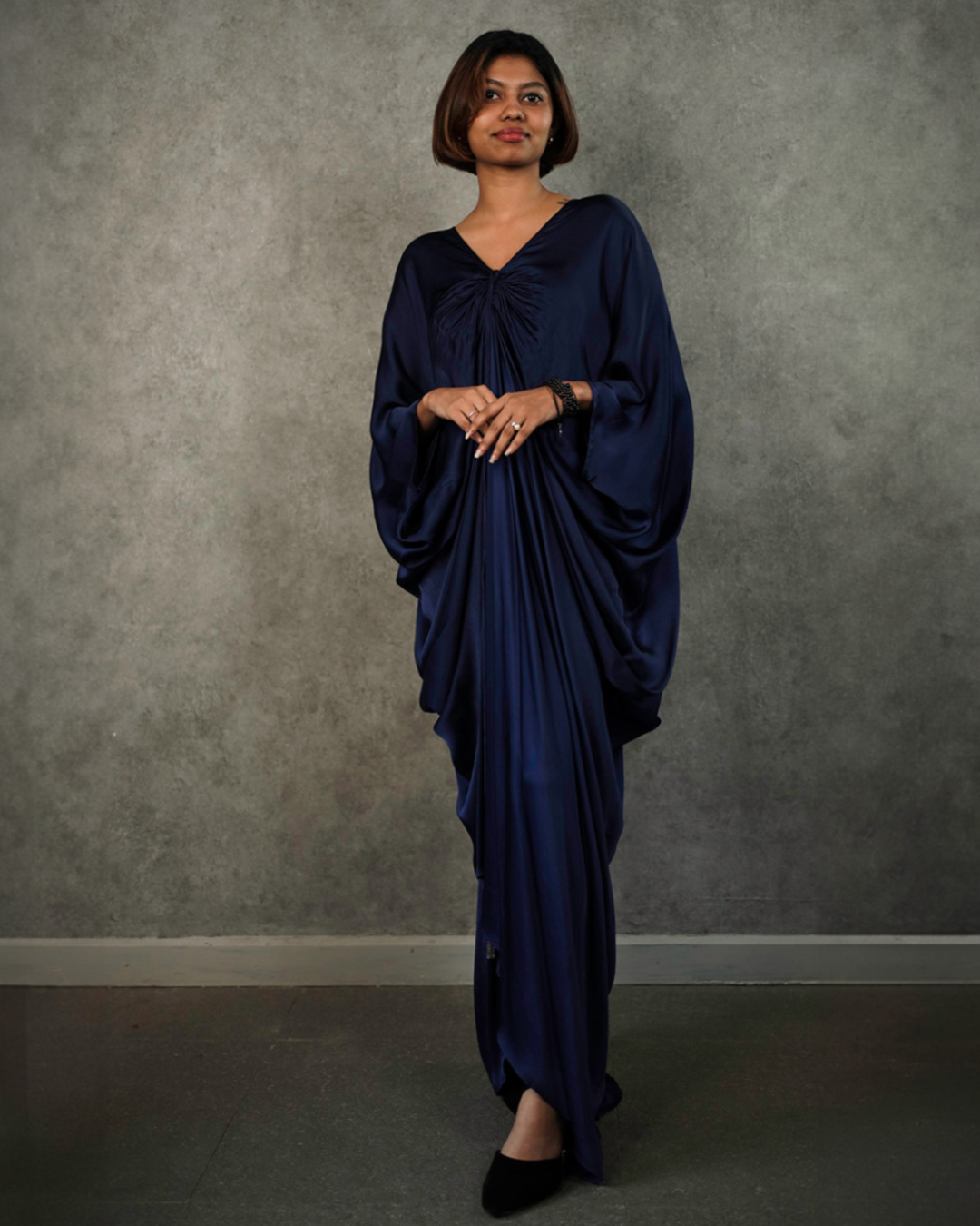 Blue Ruched Tie Detail Kaftan