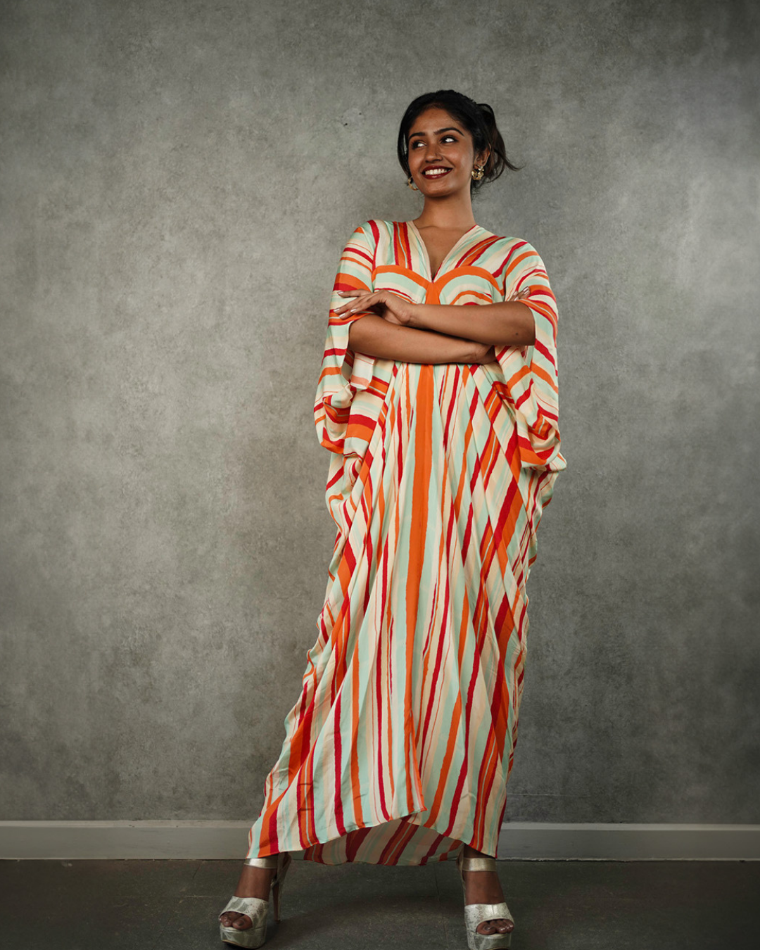 Multicolor Striped V-neck Kaftan
