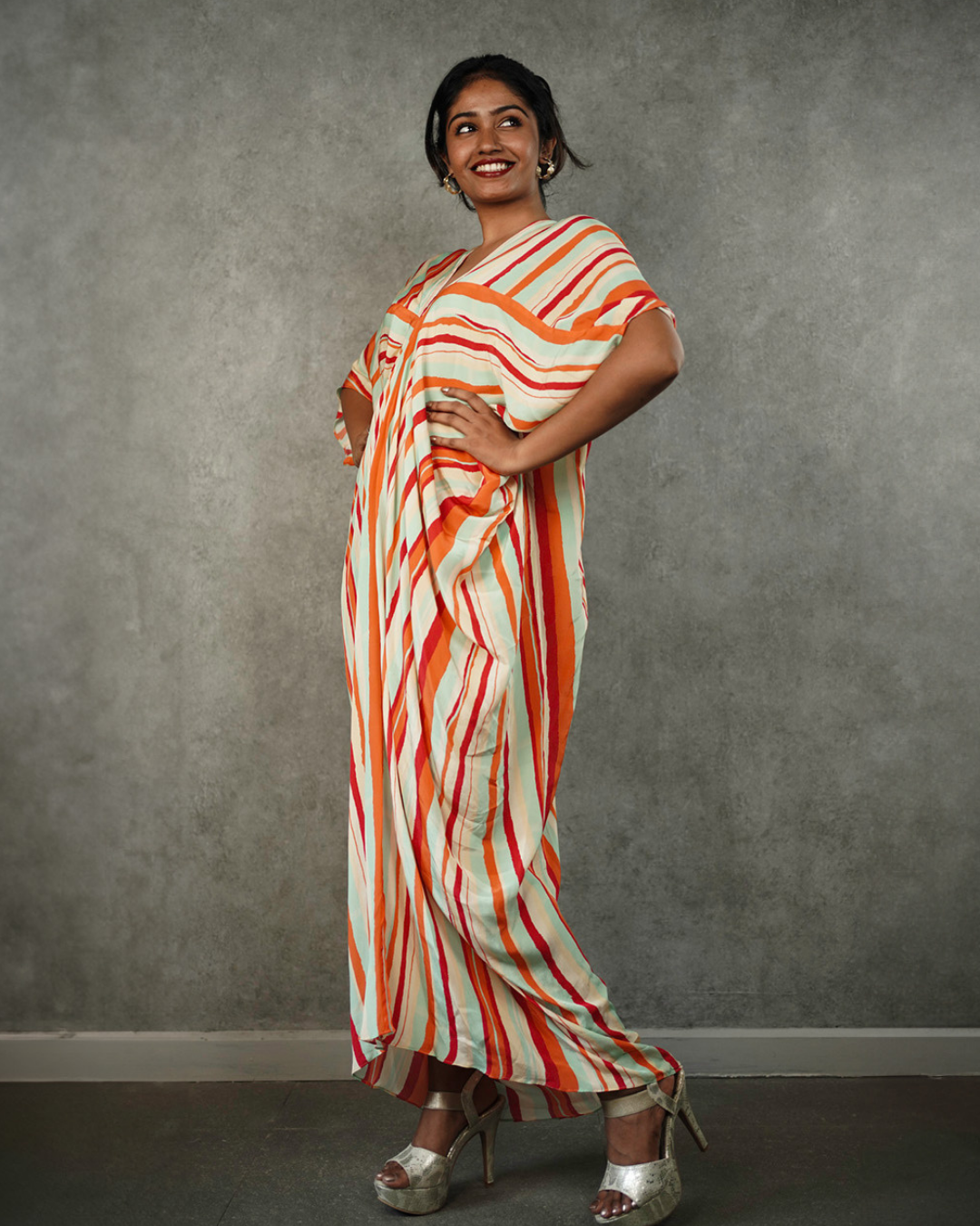 Multicolor Striped V-neck Kaftan